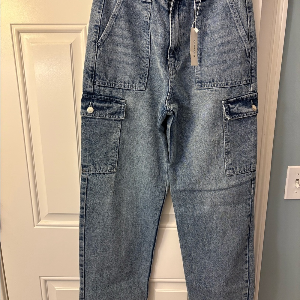 Francesca’s Harper Heritage High Rise Straight Baggy Cargo Jeans Size 28 NWT